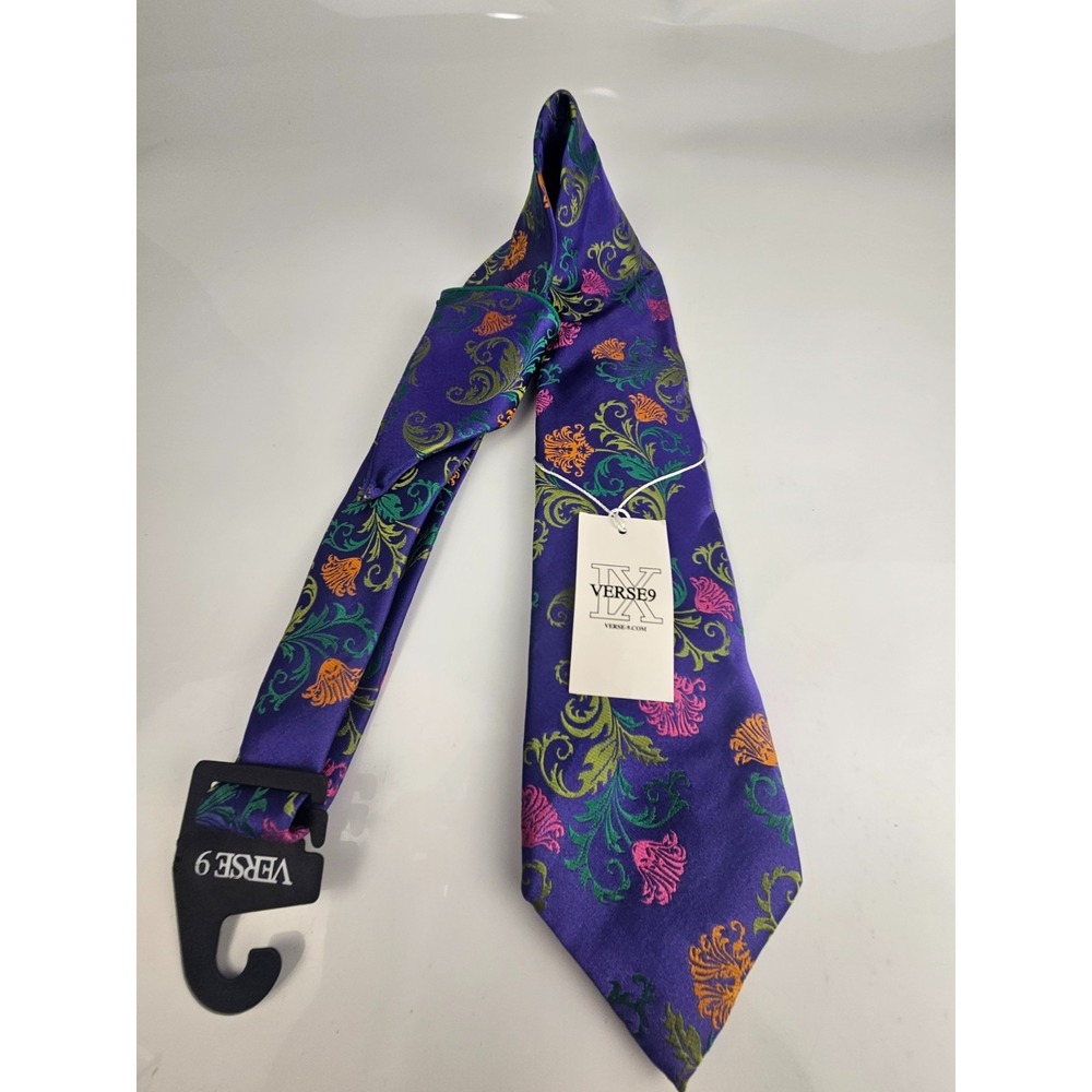 Verse 9 NWT Silk Purple Baroque Tie & Pocket‎ Circle MSRP $159